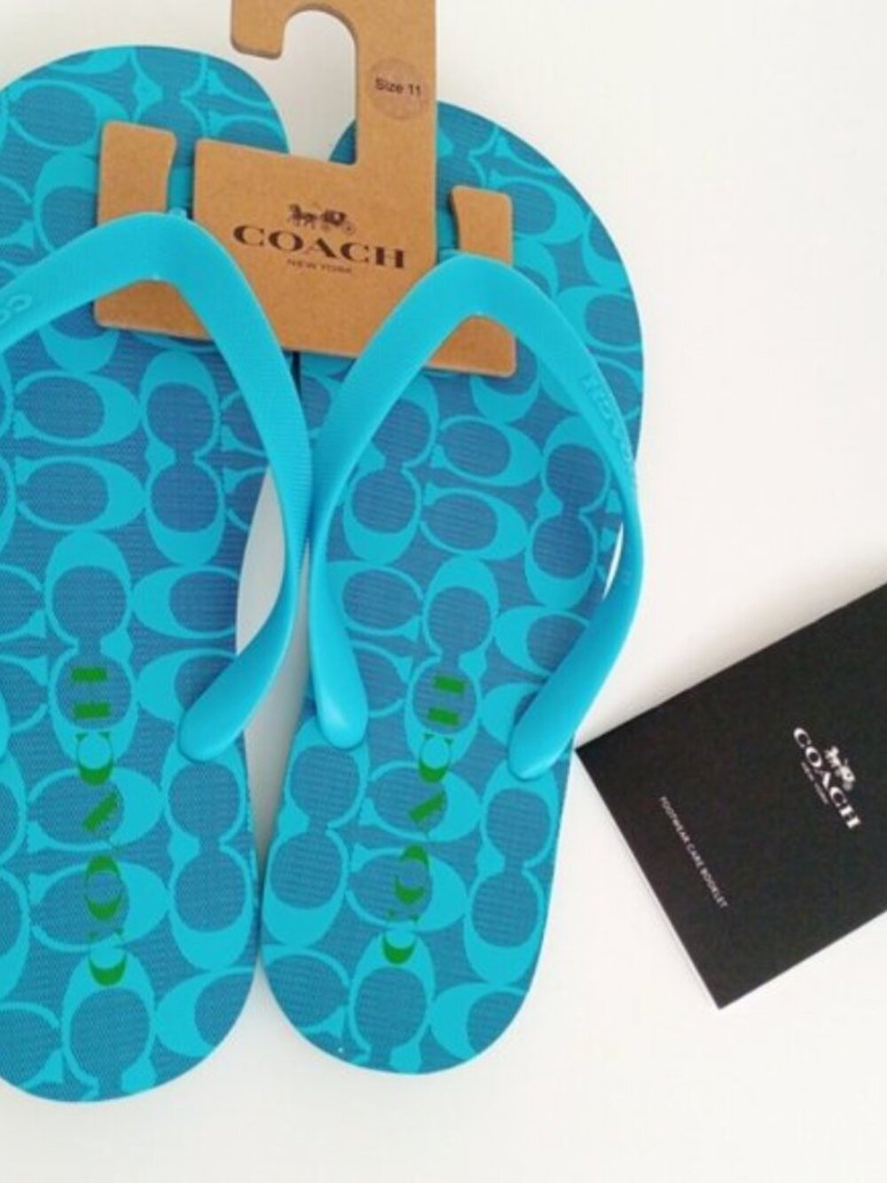 New Coach Signature Monogram Zak Flip Flop Parrot Blue Women's Size 11